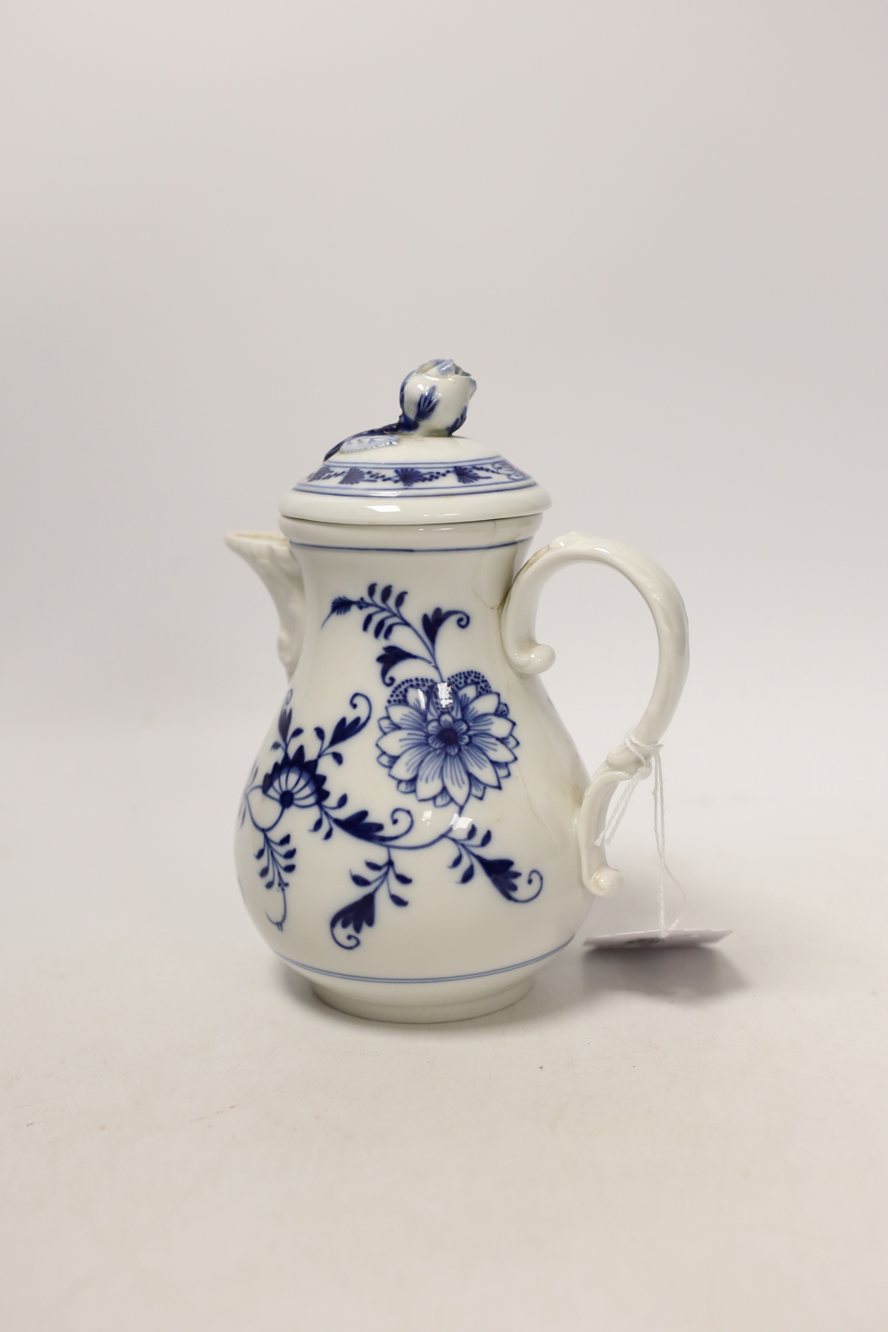 Fourteen Meissen items including a coffee pot, five cups and saucers, a square dish and oval dish, and a posy vase, coffee pot 16cm